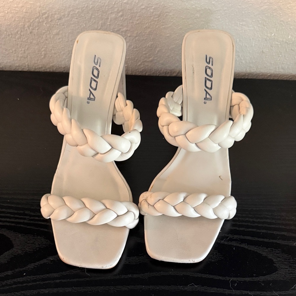 Soda Women's White Braided Heels